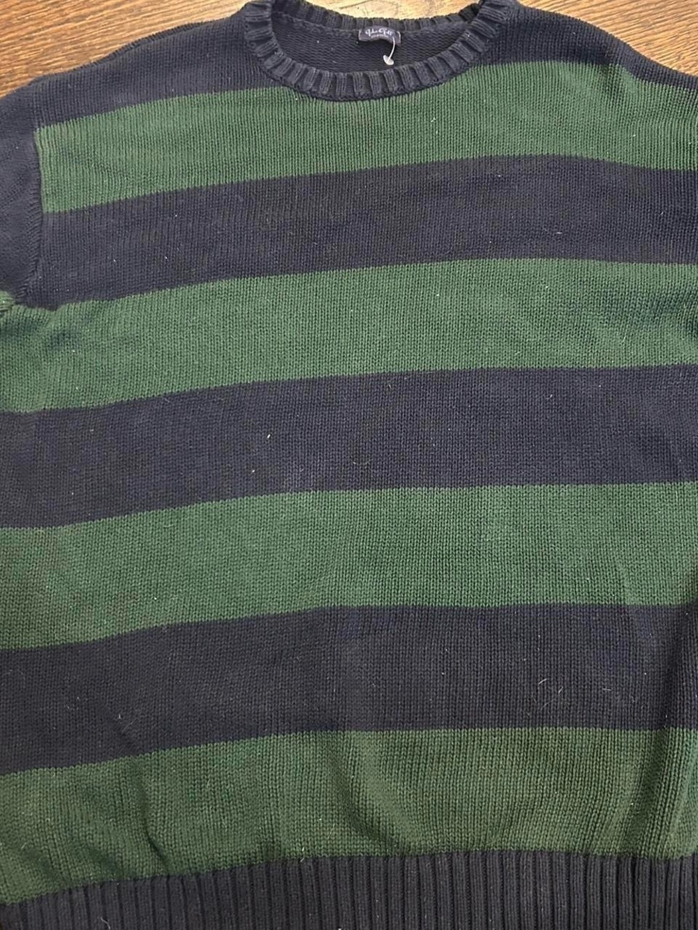 Brandy Melville Black and Green Striped Crewneck Sweater